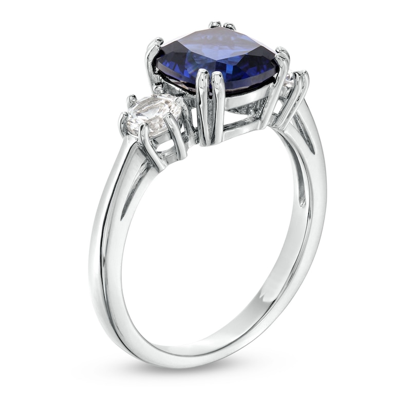 Main Image 3 of Cushion-Cut Blue and White Lab-Created Sapphire Pendant, Ring and Stud Earrings Set in Sterling Silver