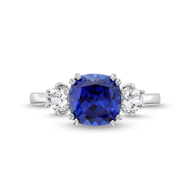 Main Image 4 of Cushion-Cut Blue and White Lab-Created Sapphire Pendant, Ring and Stud Earrings Set in Sterling Silver
