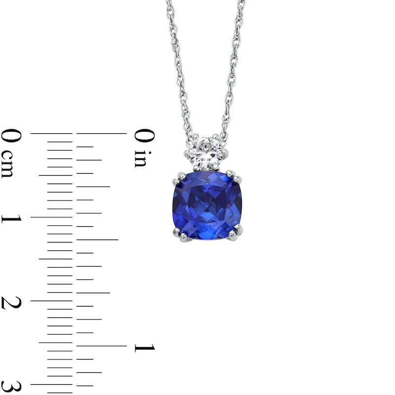 Main Image 6 of Cushion-Cut Blue and White Lab-Created Sapphire Pendant, Ring and Stud Earrings Set in Sterling Silver