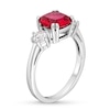Thumbnail Image 3 of Cushion-Cut Lab-Created Ruby and White Lab-Created Sapphire Pendant, Ring and Stud Earrings Set in Sterling Silver