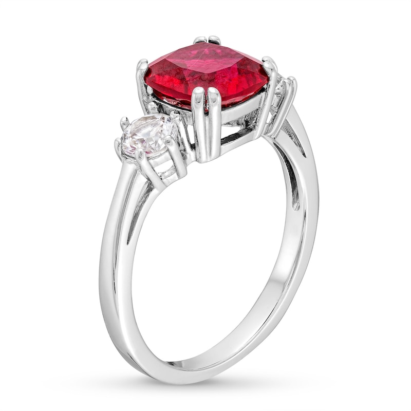 Main Image 3 of Cushion-Cut Lab-Created Ruby and White Lab-Created Sapphire Pendant, Ring and Stud Earrings Set in Sterling Silver
