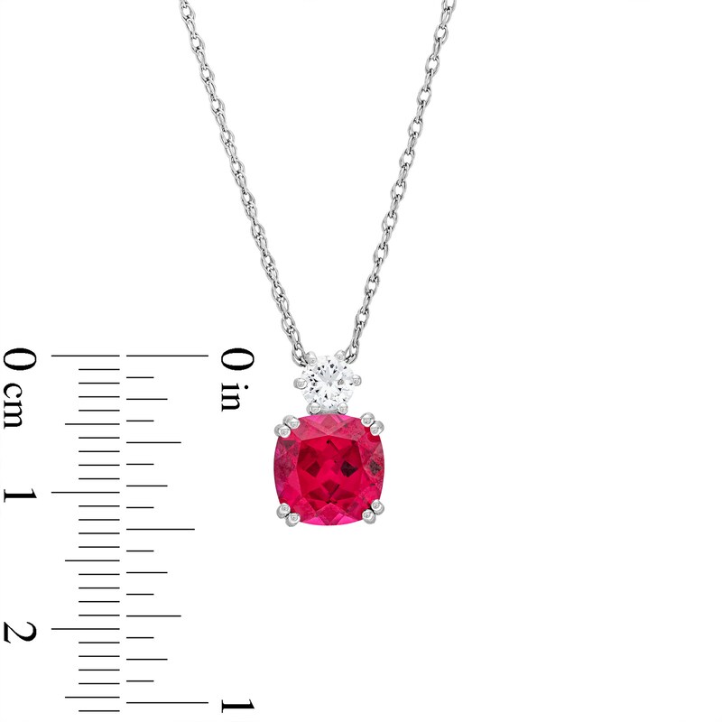 Main Image 5 of Cushion-Cut Lab-Created Ruby and White Lab-Created Sapphire Pendant, Ring and Stud Earrings Set in Sterling Silver
