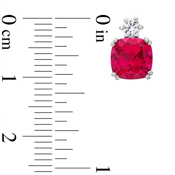 Cushion-Cut Lab-Created Ruby and White Lab-Created Sapphire Pendant, Ring and Stud Earrings Set in Sterling Silver