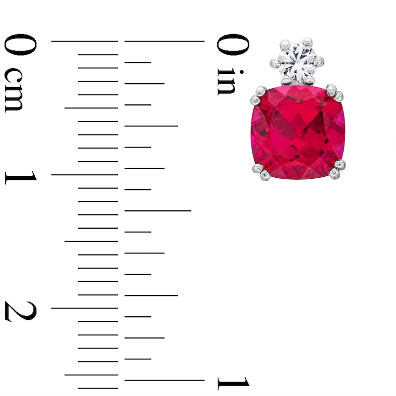 Main Image 6 of Cushion-Cut Lab-Created Ruby and White Lab-Created Sapphire Pendant, Ring and Stud Earrings Set in Sterling Silver