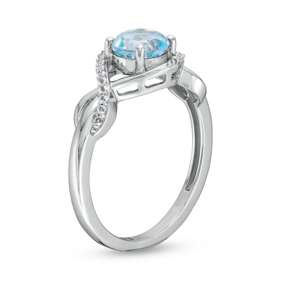 Sky Blue Topaz and White Lab-Created Sapphire Infinity Ribbon Pendant, Ring and Drop Earrings Set in Sterling Silver