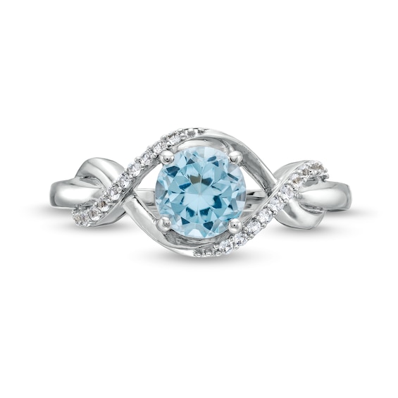 Sky Blue Topaz and White Lab-Created Sapphire Infinity Ribbon Pendant, Ring and Drop Earrings Set in Sterling Silver