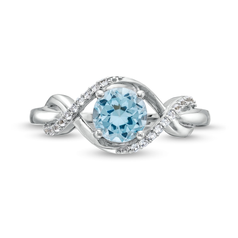 Main Image 4 of Sky Blue Topaz and White Lab-Created Sapphire Infinity Ribbon Pendant, Ring and Drop Earrings Set in Sterling Silver