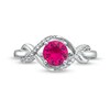 Thumbnail Image 4 of Lab-Created Ruby and White Lab-Created Sapphire Infinity Ribbon Pendant, Ring and Drop Earrings Set in Sterling Silver