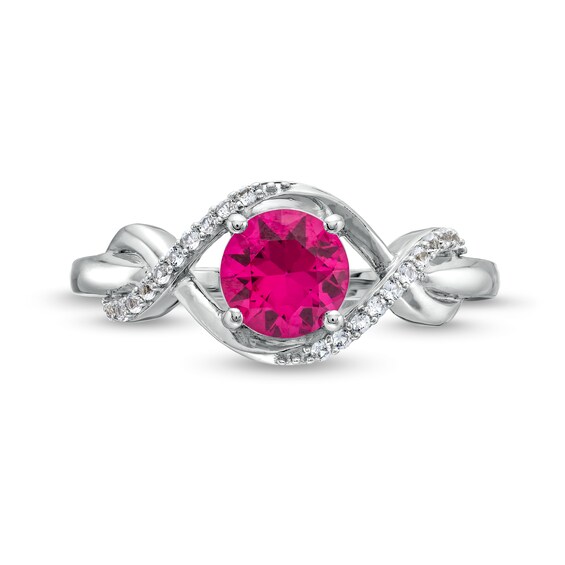 Lab-Created Ruby and White Lab-Created Sapphire Infinity Ribbon Pendant, Ring and Drop Earrings Set in Sterling Silver