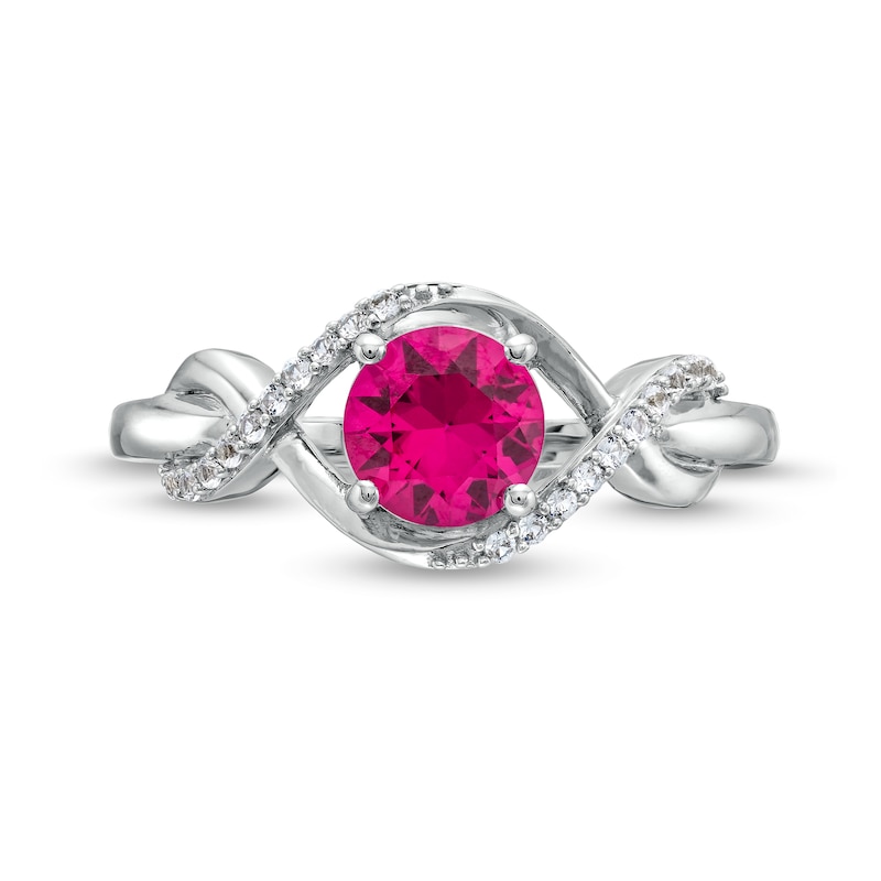 Main Image 4 of Lab-Created Ruby and White Lab-Created Sapphire Infinity Ribbon Pendant, Ring and Drop Earrings Set in Sterling Silver