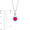 Thumbnail Image 5 of Lab-Created Ruby and White Lab-Created Sapphire Infinity Ribbon Pendant, Ring and Drop Earrings Set in Sterling Silver