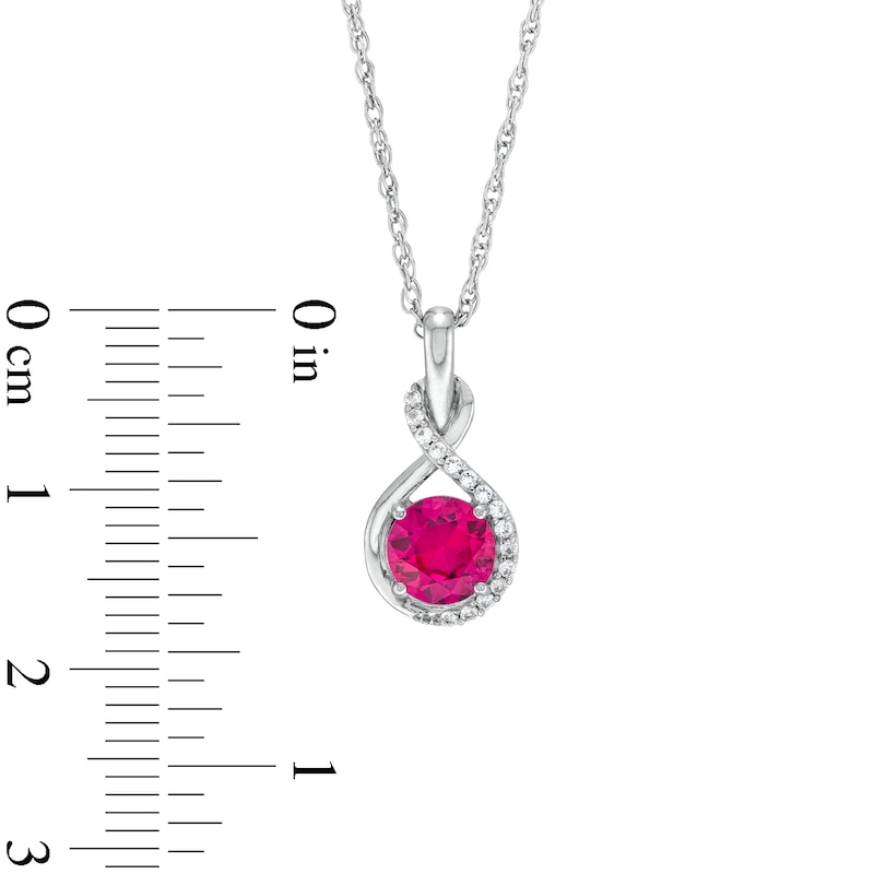 Main Image 5 of Lab-Created Ruby and White Lab-Created Sapphire Infinity Ribbon Pendant, Ring and Drop Earrings Set in Sterling Silver