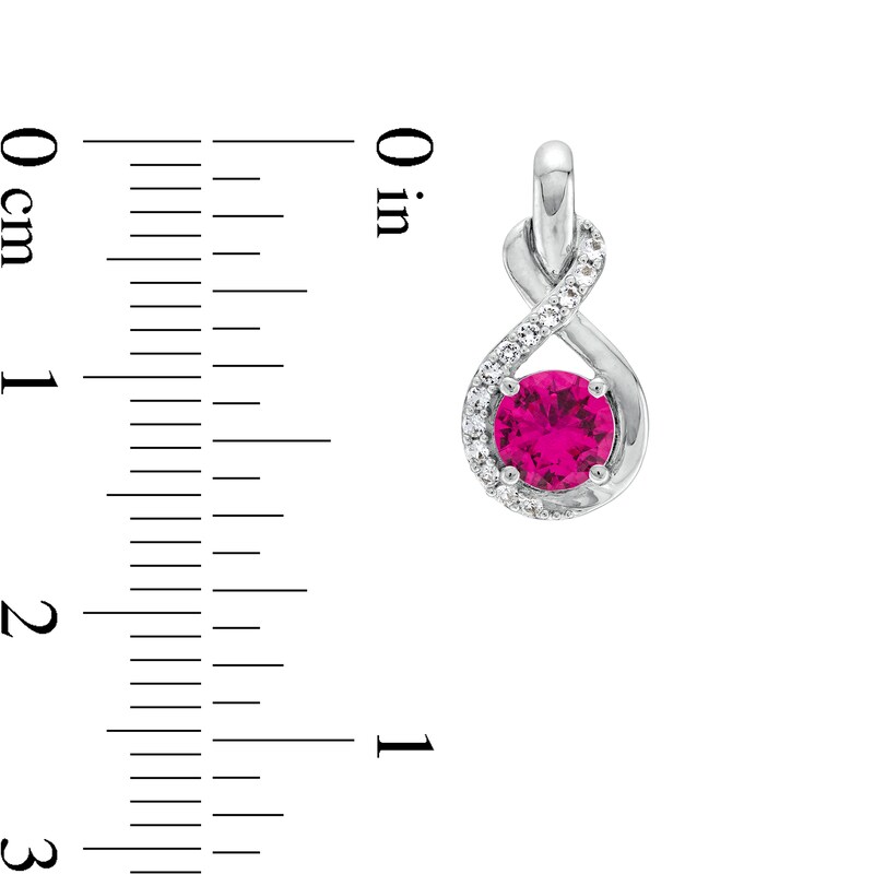 Main Image 6 of Lab-Created Ruby and White Lab-Created Sapphire Infinity Ribbon Pendant, Ring and Drop Earrings Set in Sterling Silver