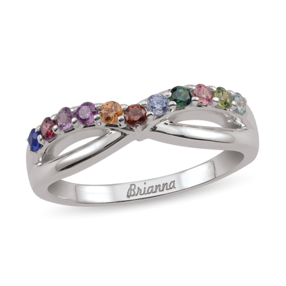 Gemstone or Diamond Accent Engravable Split Shank Chevron Band (11 Stones and 1 Line)