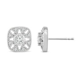1/4 CT. T.W. Diamond Cushion Vintage-Style North Star Stud Earrings in 10K White Gold