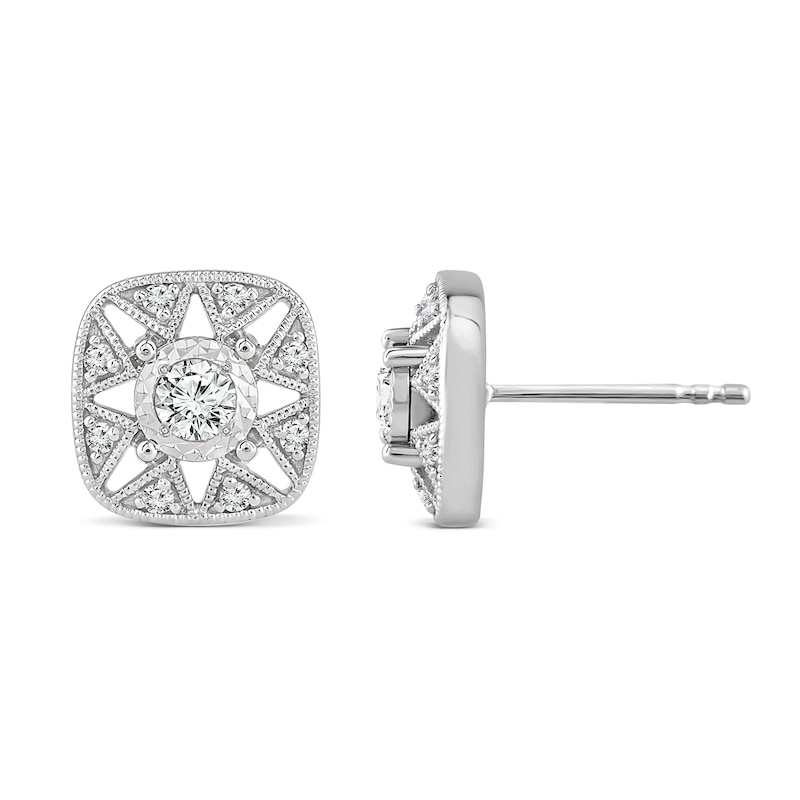 Main Image 1 of 1/4 CT. T.W. Diamond Cushion Vintage-Style North Star Stud Earrings in 10K White Gold