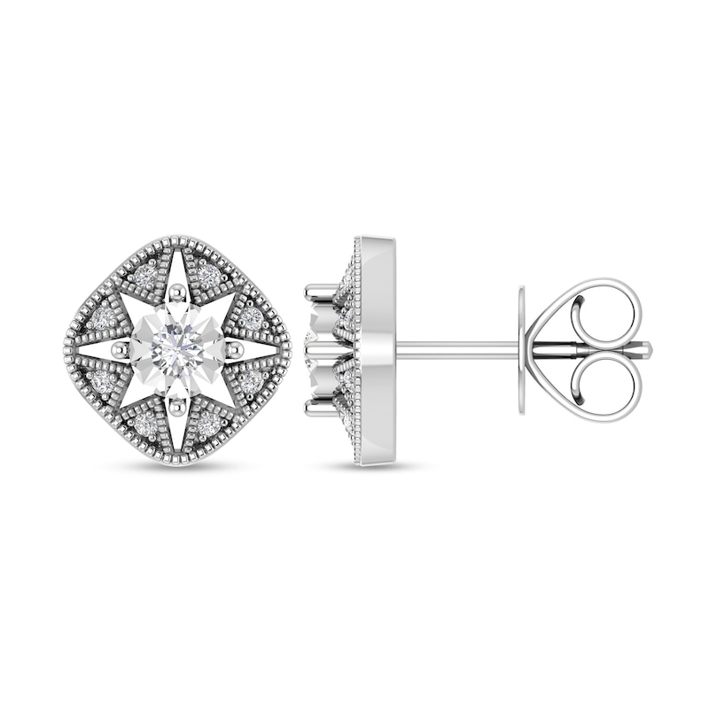 Main Image 3 of 1/4 CT. T.W. Diamond Cushion Vintage-Style North Star Stud Earrings in 10K White Gold