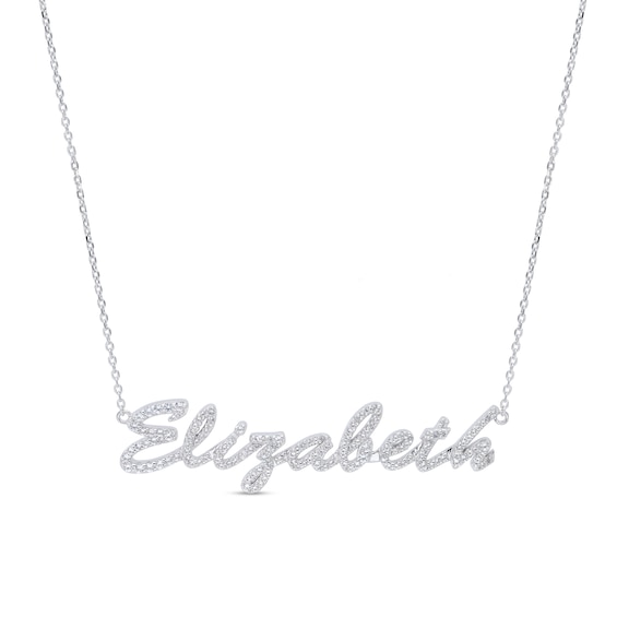 White Lab-Created Sapphire Cursive Name Necklace in Sterling Silver (1 Line)