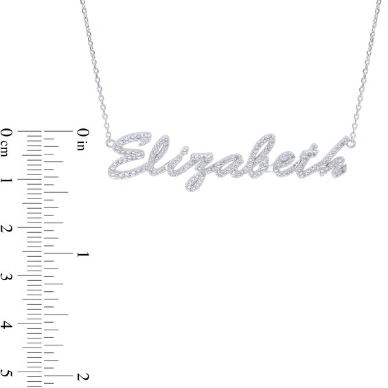 White Lab-Created Sapphire Cursive Name Necklace in Sterling Silver (1 Line)