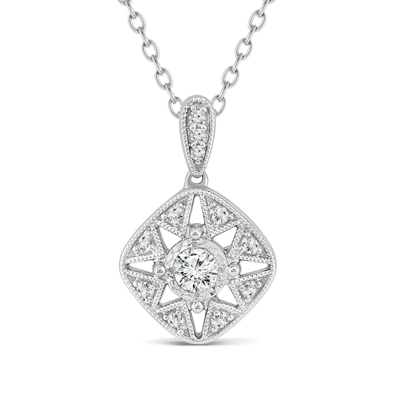 1/6 CT. T.w. Diamond Tilted Cushion Vintage-Style North Star Pendant in 10K White Gold