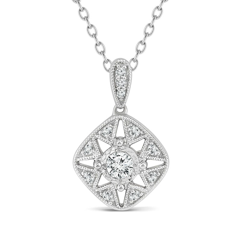 Main Image 1 of 1/6 CT. T.W. Diamond Tilted Cushion Vintage-Style North Star Pendant in 10K White Gold