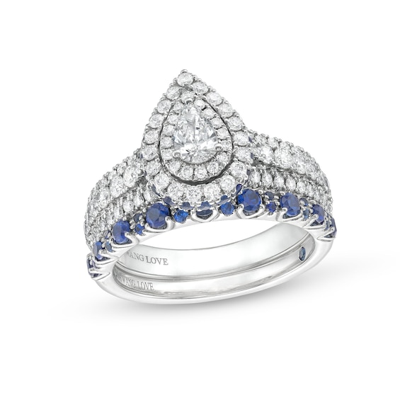Vera Wang Love Collection Pear-Shaped Diamond and Blue Sapphire Ring Set