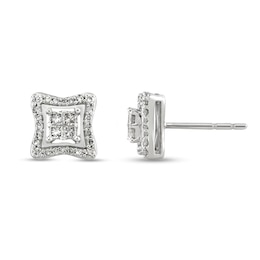 1/4 CT. T.W. Quad Princess-Cut Diamond Concave Square Stud Earrings in 10K White Gold