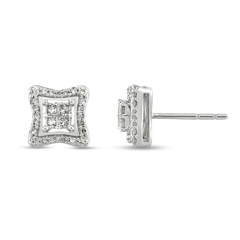Main Image 1 of 1/4 CT. T.W. Quad Princess-Cut Diamond Concave Square Stud Earrings in 10K White Gold
