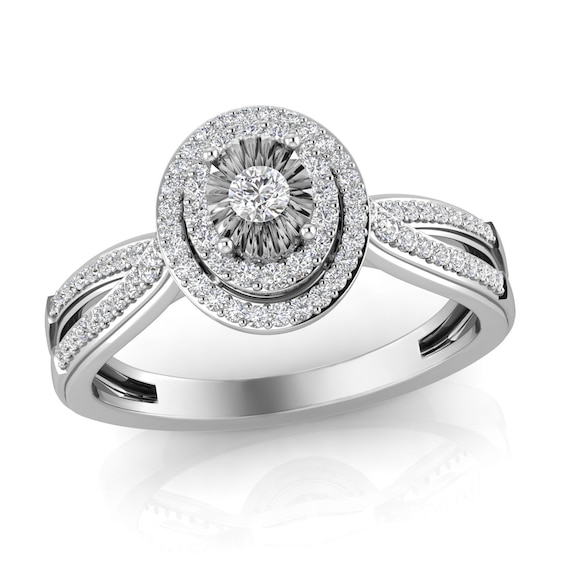 1/5 CT. T.w. Diamond Tiered Oval Frame Split Shank Ring in 10K White Gold