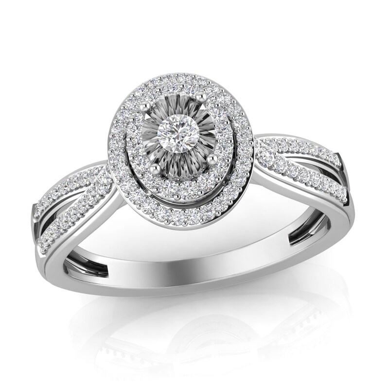 Main Image 1 of 1/5 CT. T.W. Diamond Tiered Oval Frame Split Shank Ring in 10K White Gold