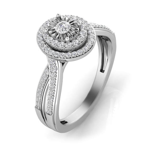 1/5 CT. T.w. Diamond Tiered Oval Frame Split Shank Ring in 10K White Gold