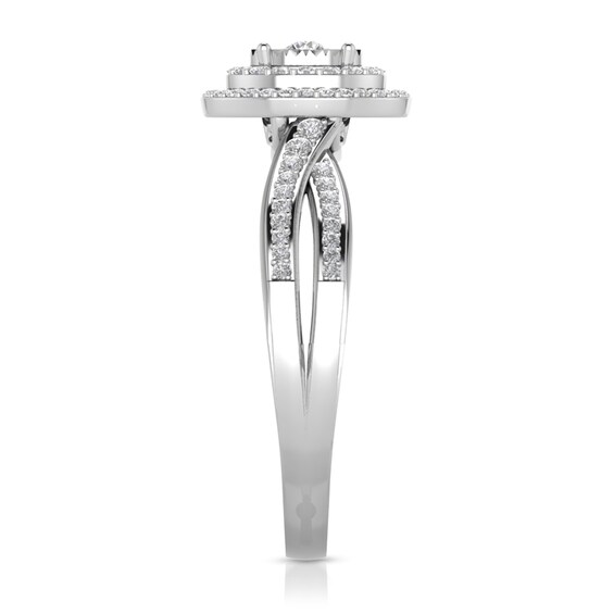 1/5 CT. T.w. Diamond Tiered Oval Frame Split Shank Ring in 10K White Gold