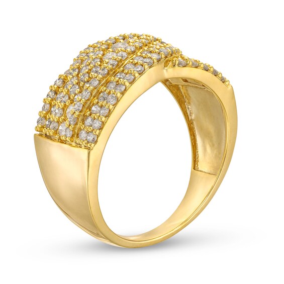 1 CT. T.w. Diamond Triple Row Overlay Band in 10K Gold