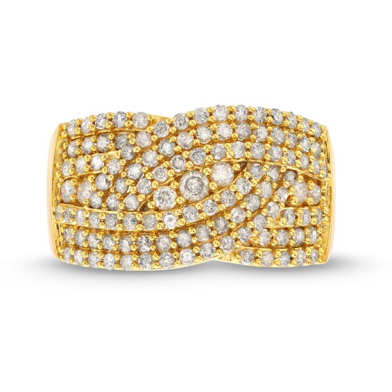 1 CT. T.w. Diamond Triple Row Overlay Band in 10K Gold