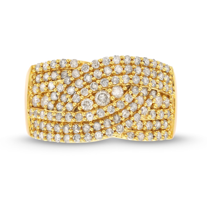 Main Image 4 of 1 CT. T.W. Diamond Triple Row Overlay Band in 10K Gold