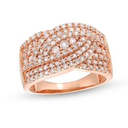 1 CT. T.W. Diamond Triple Row Overlay Band in 10K Rose Gold