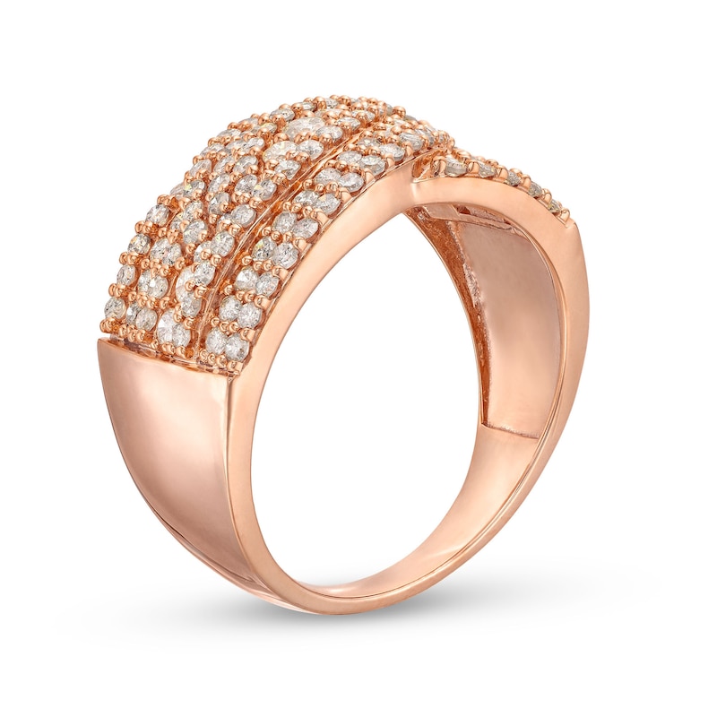 Main Image 3 of 1 CT. T.W. Diamond Triple Row Overlay Band in 10K Rose Gold