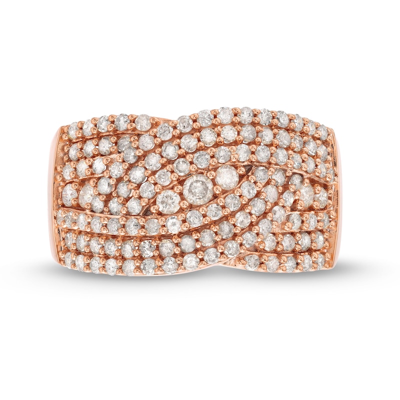 Main Image 4 of 1 CT. T.W. Diamond Triple Row Overlay Band in 10K Rose Gold