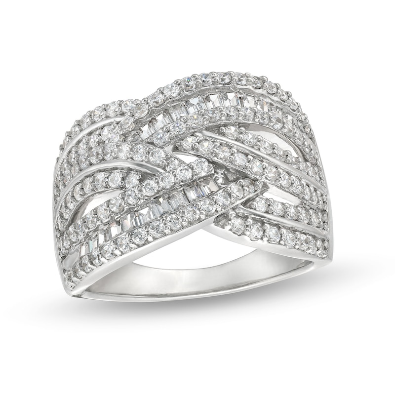Main Image 1 of 1 CT. T.W. Baguette and Round Diamond Layered Overlay Band in 10K White Gold