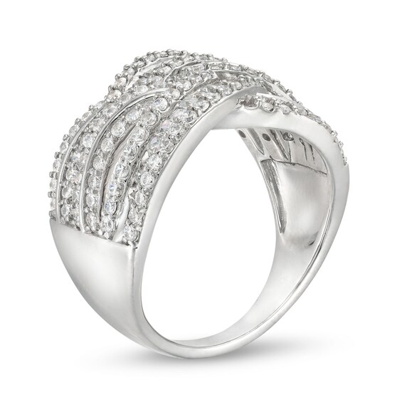 1 CT. T.w. Baguette and Round Diamond Layered Overlay Band in 10K White Gold
