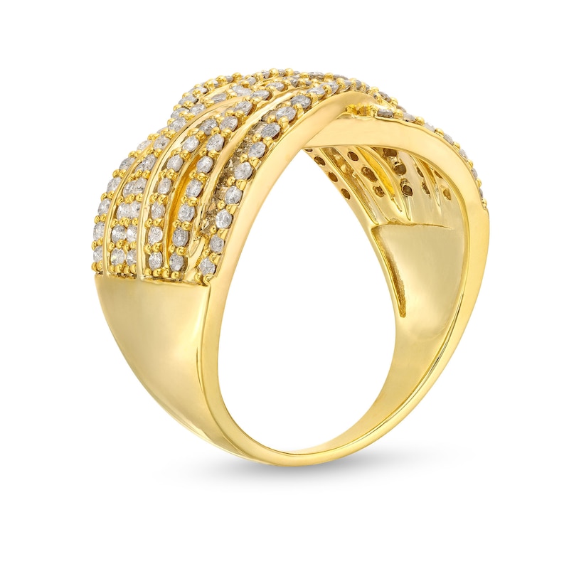 Main Image 3 of 1 CT. T.W. Baguette and Round Diamond Layered Overlay Band in 10K Gold
