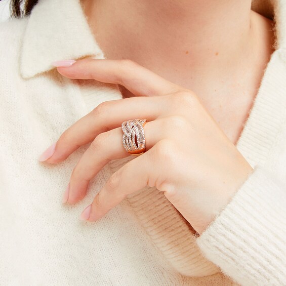 1 CT. T.w. Baguette and Round Diamond Layered Overlay Band in 10K Rose Gold