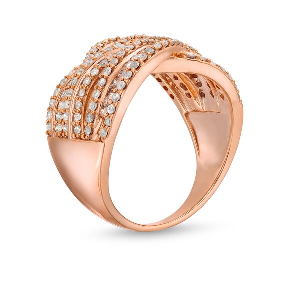 1 CT. T.w. Baguette and Round Diamond Layered Overlay Band in 10K Rose Gold