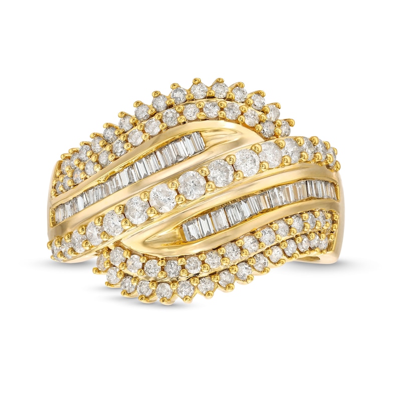 Main Image 4 of 1 CT. T.W. Diamond Shadow Rolling Wave Ring in 10K Gold