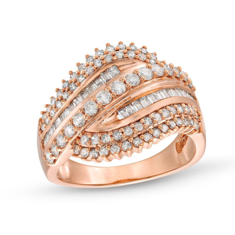 Main Image 1 of 1 CT. T.W. Diamond Shadow Rolling Wave Ring in 10K Rose Gold
