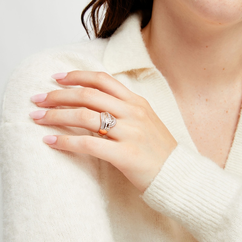 Main Image 2 of 1 CT. T.W. Diamond Shadow Rolling Wave Ring in 10K Rose Gold
