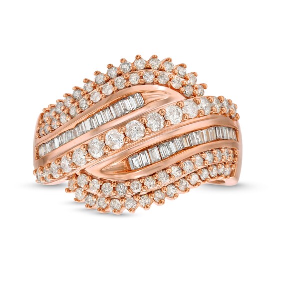 1 CT. T.w. Diamond Shadow Rolling Wave Ring in 10K Rose Gold