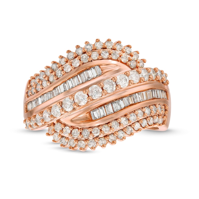Main Image 4 of 1 CT. T.W. Diamond Shadow Rolling Wave Ring in 10K Rose Gold