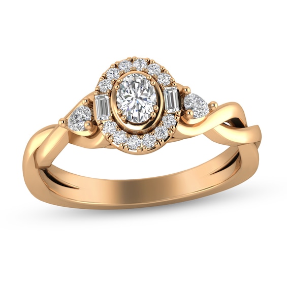 1/3 CT. T.w. Oval Diamond Frame Twist Shank Ring in 10K Rose Gold