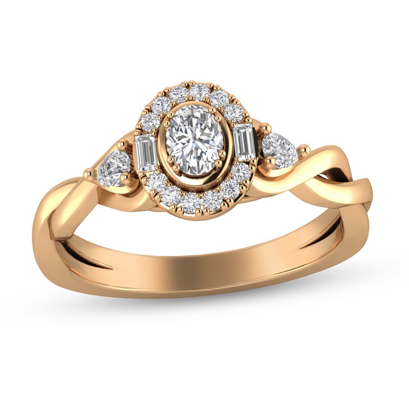 Main Image 1 of 1/3 CT. T.W. Oval Diamond Frame Twist Shank Ring in 10K Rose Gold